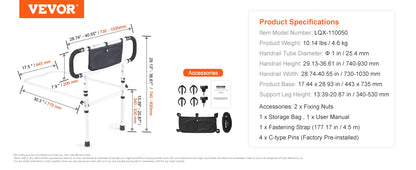 SucceBuy Bed Rails for Elderly Adults Foldable Bed Assist Rails for Seniors Loading Bed Side Rails Bed Cane w/ Adjustable Handle