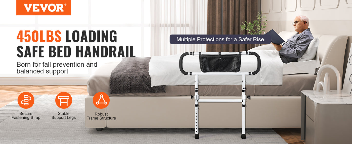 SucceBuy Bed Rails for Elderly Adults Foldable Bed Assist Rails for Seniors Loading Bed Side Rails Bed Cane w/ Adjustable Handle