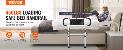 SucceBuy Bed Rails for Elderly Adults Foldable Bed Assist Rails for Seniors Loading Bed Side Rails Bed Cane w/ Adjustable Handle