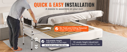 SucceBuy Bed Rails for Elderly Adults Foldable Bed Assist Rails for Seniors Loading Bed Side Rails Bed Cane w/ Adjustable Handle