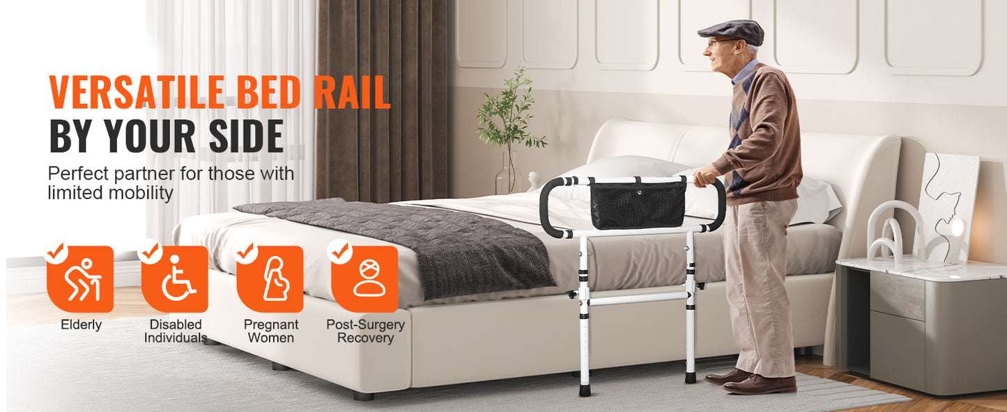 SucceBuy Bed Rails for Elderly Adults Foldable Bed Assist Rails for Seniors Loading Bed Side Rails Bed Cane w/ Adjustable Handle